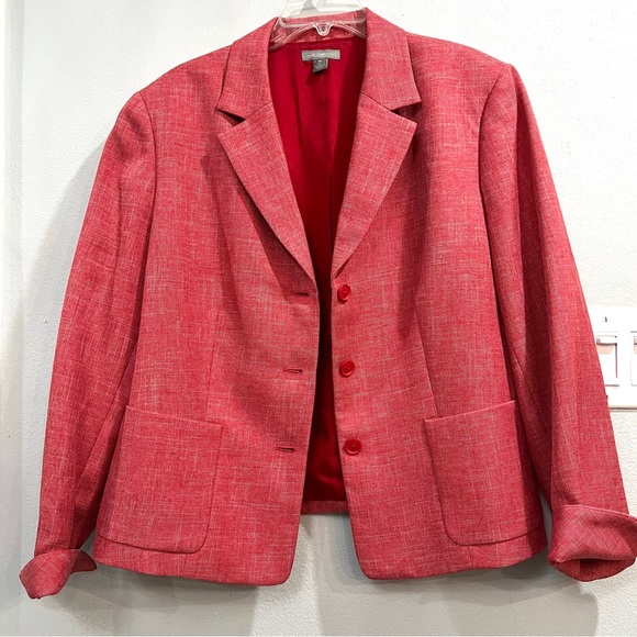 Investments Blazer Suit Jacket Fully Lined 2 Patch Pockets Linen-Look Polyester - Picture 6 of 7